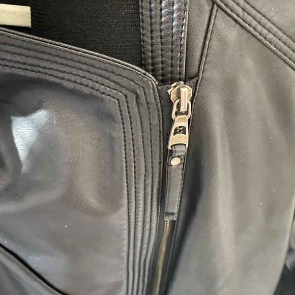 Faux Leather Rib Knit Biker Jacket - Picture 3 of 8